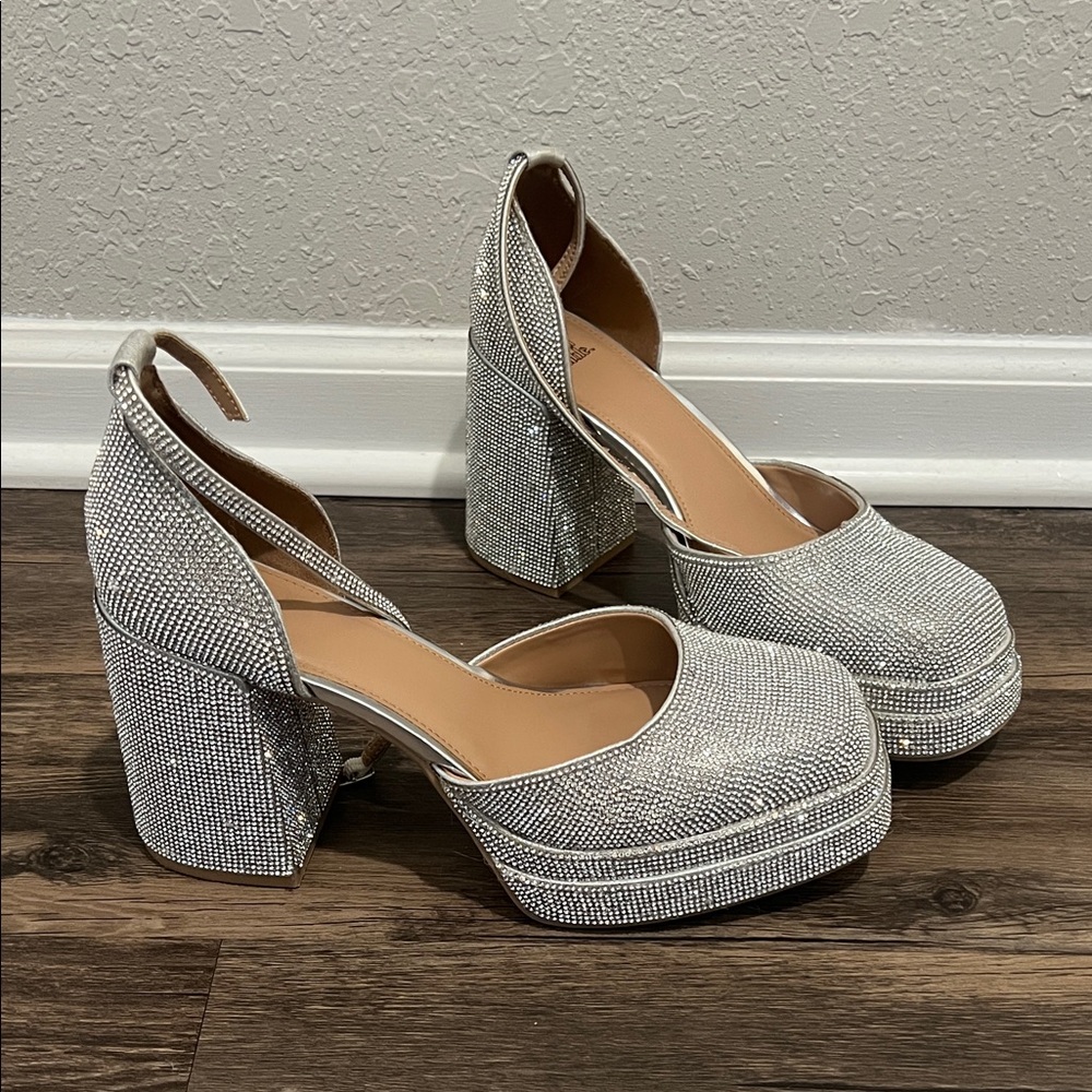 wild fable Silver Crystal-Embellished Platform Pumps with Ankle Strap - Picture 3 of 3